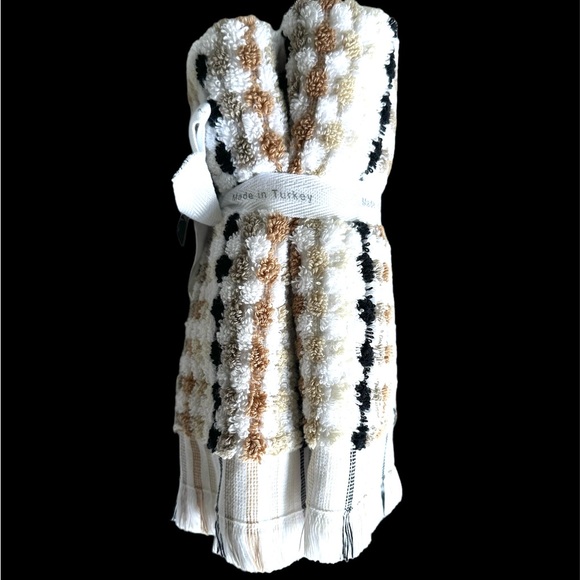 Brooks Brothers Premium Turkish Cotton Tip Towels 2 pc Black White Tan Beige NWT - Picture 4 of 7